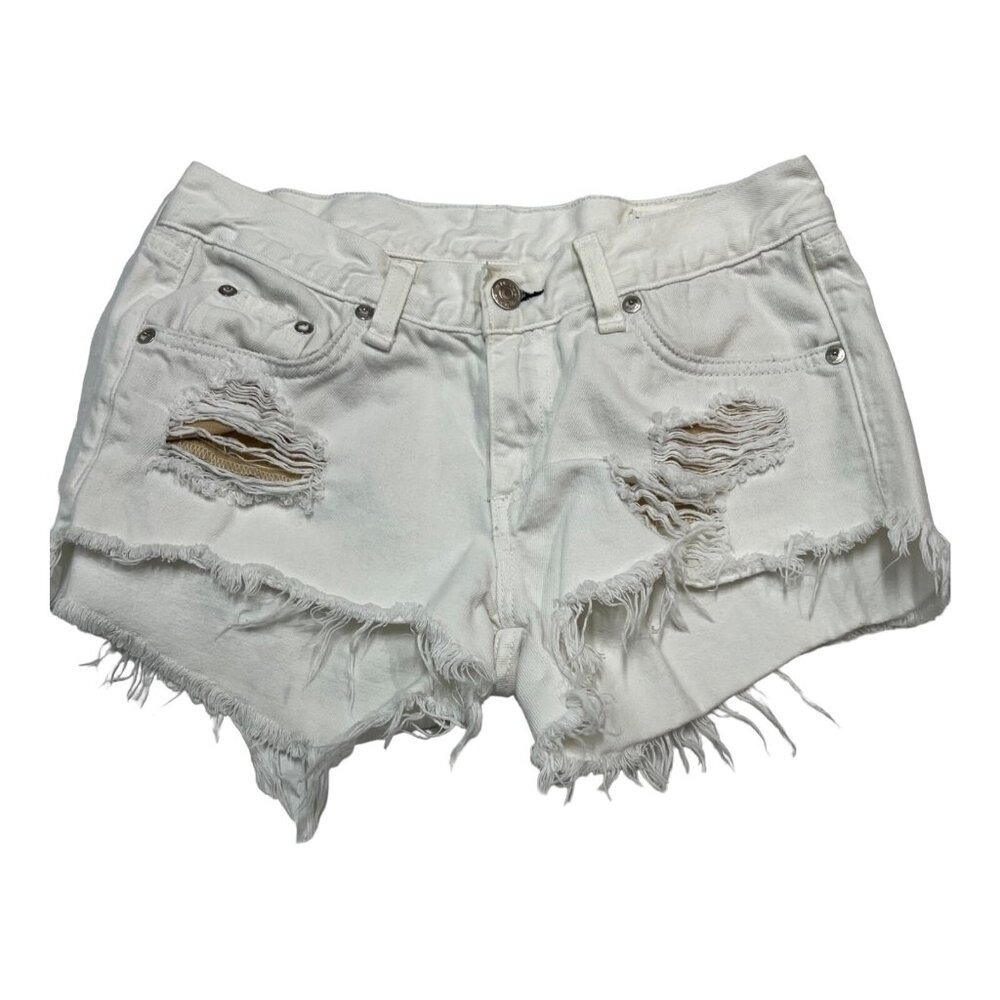 Rag & Bone Y2K Micro Shorts White Destressed Denim Cut Off Size 24 Festival